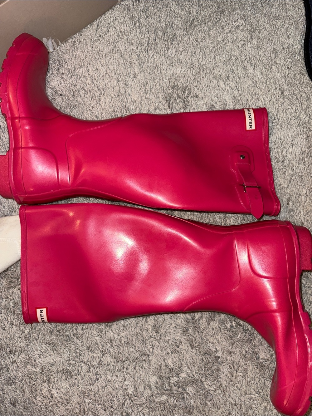 Hunter Pink Tall Rain Boots w/ Cream Knit Cuff collegiate fall cottagecore cozy - Picture 8 of 11